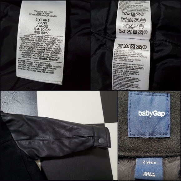 🏍️ Baby GAP Moto Faux Leather Wool Jacket 2 years - Picture 3 of 6